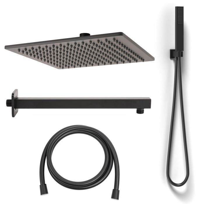 Kit Complet de Douche Carré 1 jet Noir Mat en Laiton et Acier Inox Aisi 304 vernis Mod. Kit Black Quadrato main product photo