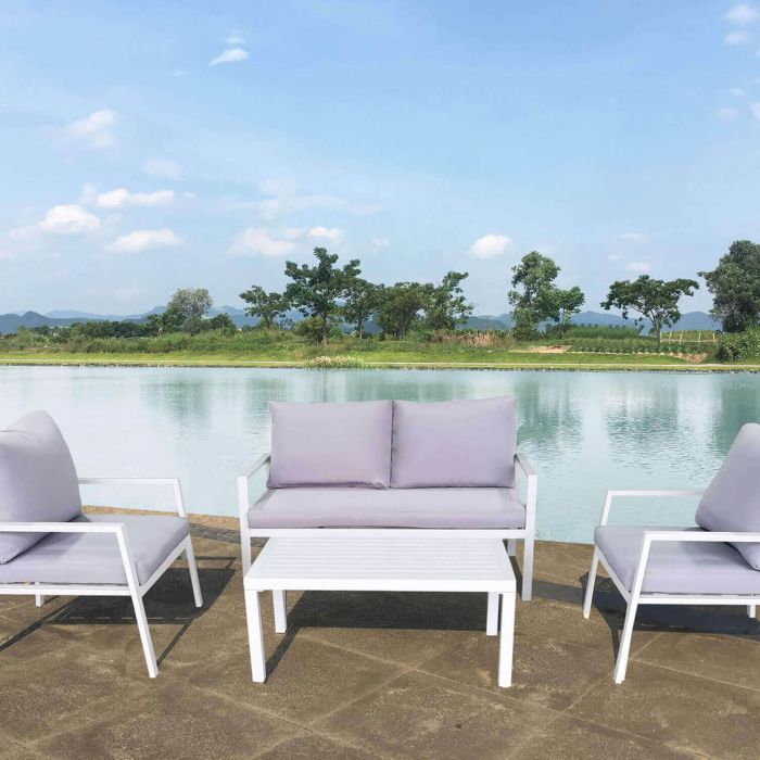 Salon de jardin blanc set canapé, 2 fauteuils et table basse en aluminium mod. Helsinki main product photo