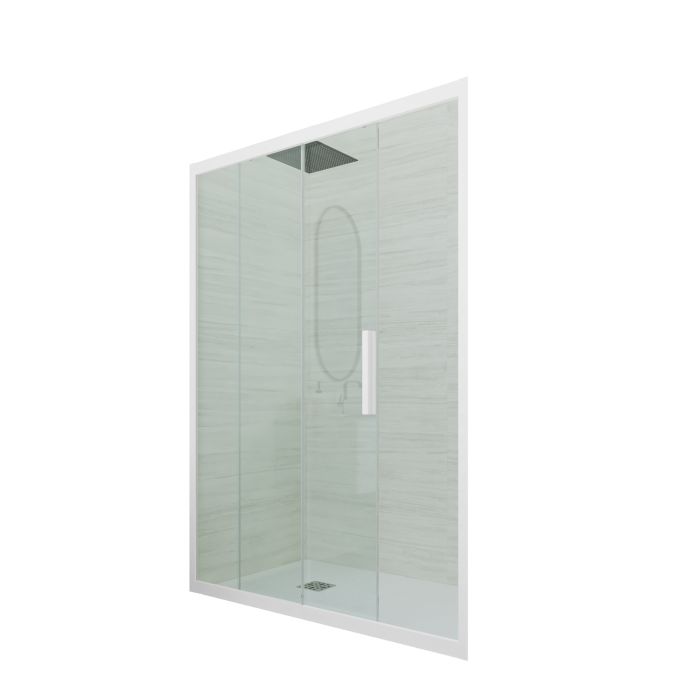 Porte parois de douche 1 portillon coulissant H 200 en PVC Blanc Matt Verre Transparent mod. Deco main product photo