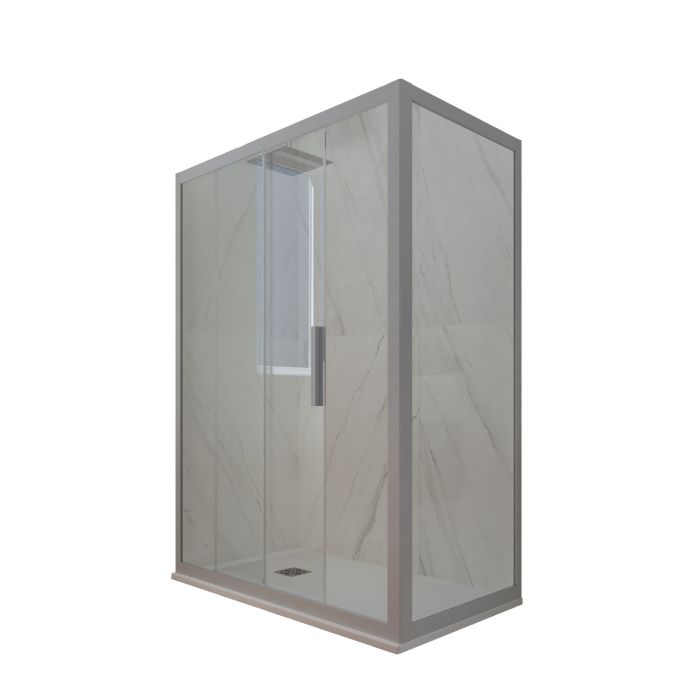 Cabine parois de douche angulaire coulissante H 200 en PVC Argent Verre Transparent mod. Deco Duo main product photo