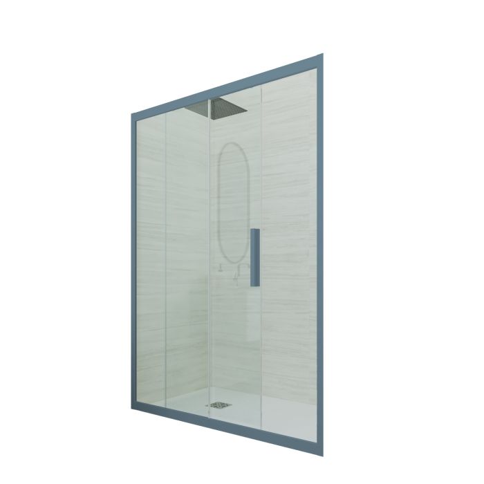 Porte parois de douche coulissante H 200 en PVC Bleu Navy Verre Transparent mod. Deco main product photo