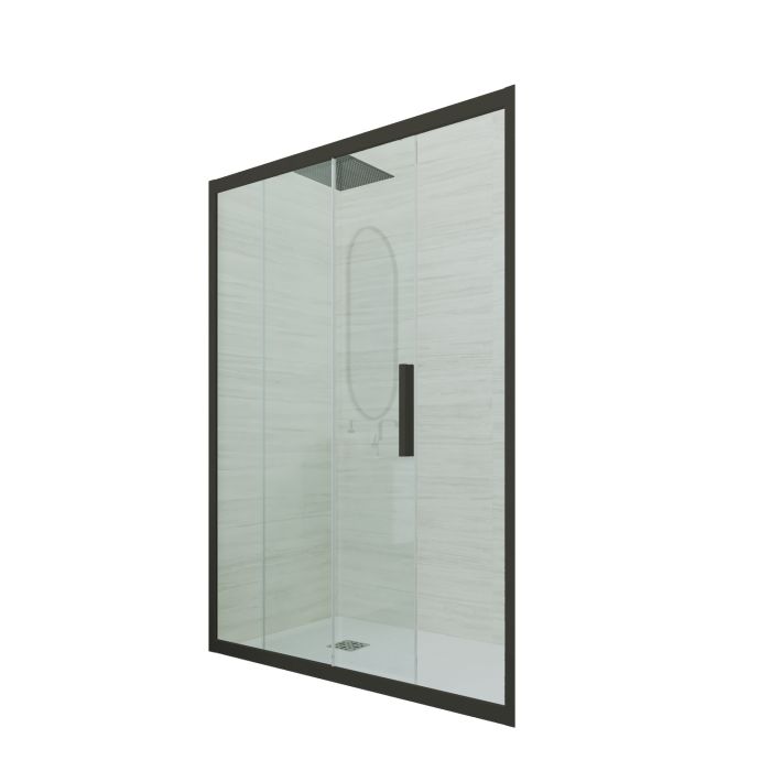 Porte parois de douche coulissante H 200 en PVC Noir Matt Verre Transparent mod. Deco main product photo