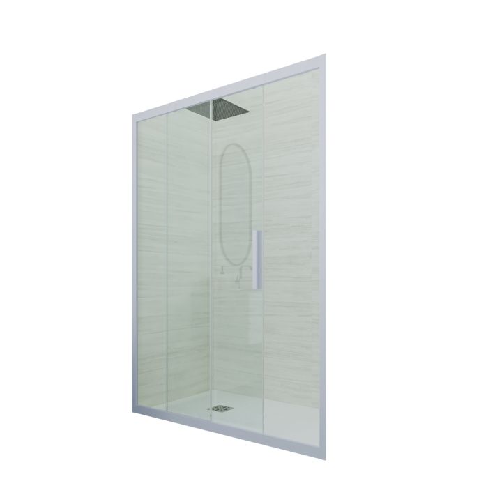 Porte parois de douche coulissante H 200 en PVC Bleu Vintage Verre Transparent mod. Deco main product photo