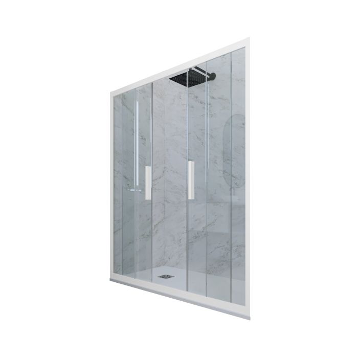 Porte parois de douche 2 portillons coulissants H 200 en PVC Blanc Matt Verre Transparent mod. Glam main product photo