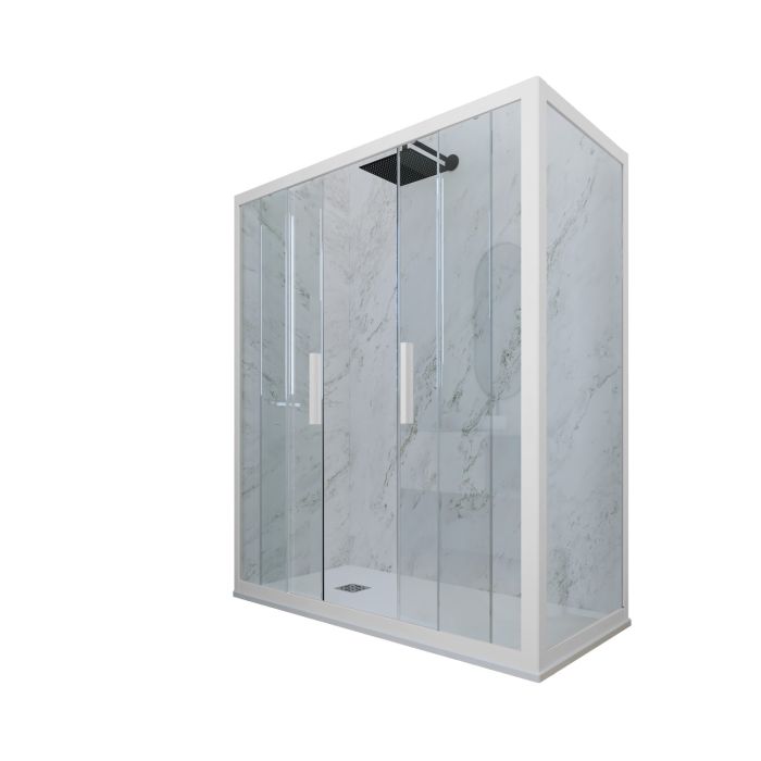 Cabine parois de douche angulaire coulissante H 200 en PVC Blanc Matt Verre Transparent mod. Glam Duo main product photo