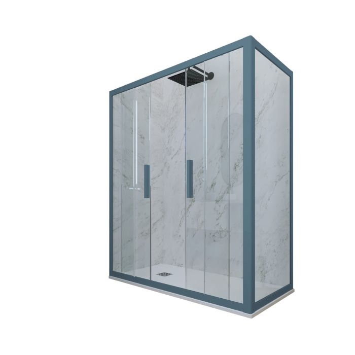 Cabine parois de douche angulaire coulissante H 200 en PVC Bleu Navy Verre Transparent mod. Glam Duo main product photo