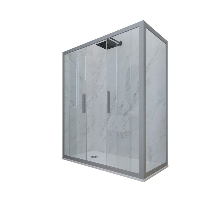 Cabine parois de douche angulaire coulissante H 200 en PVC Argent Verre Transparent mod. Glam Duo main product photo