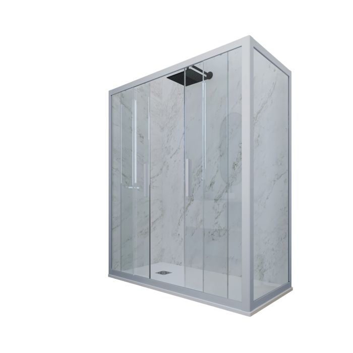 Cabine parois de douche angulaire coulissante H 200 en PVC Bleu Vintage Verre Transparent mod. Glam Duo main product photo