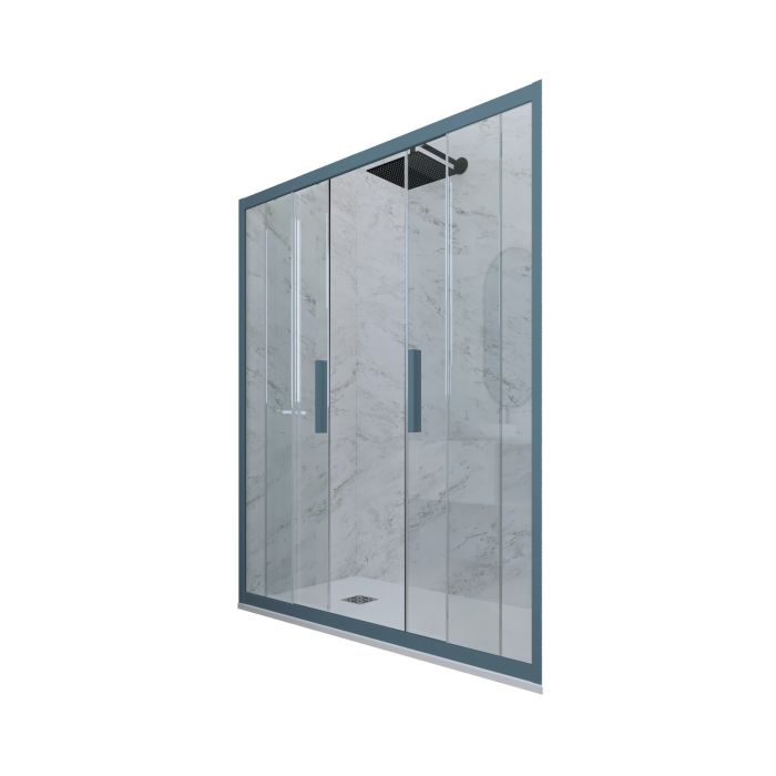 Porte parois de douche coulissante H 200 en PVC Bleu Navy Verre Transparent mod. Glam main product photo