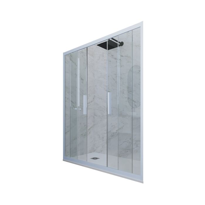 Porte parois de douche coulissante H 200 en PVC Bleu Vintage Verre Transparent mod. Glam main product photo
