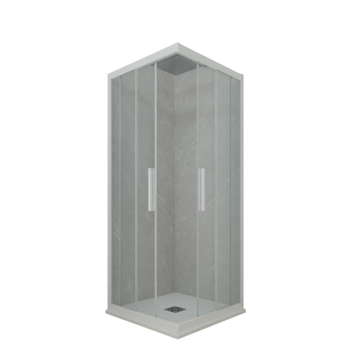 Cabine parois de douche d'angle coulissante H 200 en PVC Blanc Matt Verre Transparent mod. Kolors main product photo