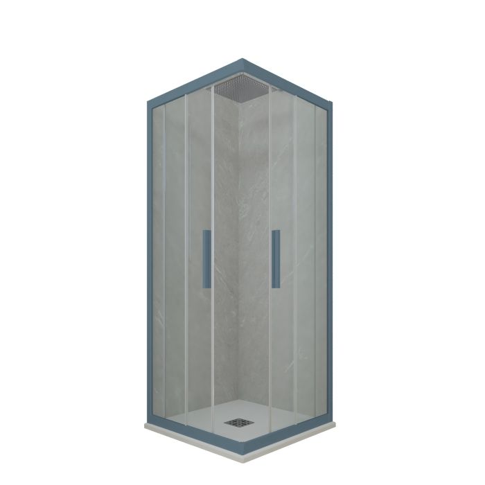Cabine parois de douche angulaire coulissante H 200 en PVC Bleu Navy Verre Transparent mod. Kolors main product photo