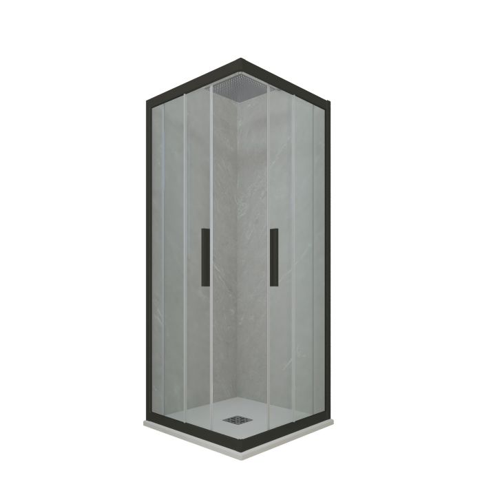 Cabine parois de douche angulaire coulissante H 200 en PVC Noir Matt Verre Transparent mod. Kolors main product photo