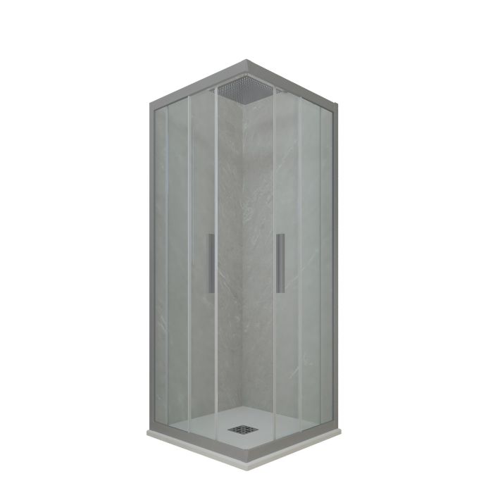 Cabine parois de douche d'angle coulissante H 200 en PVC Argent Verre Transparent mod. Kolors main product photo