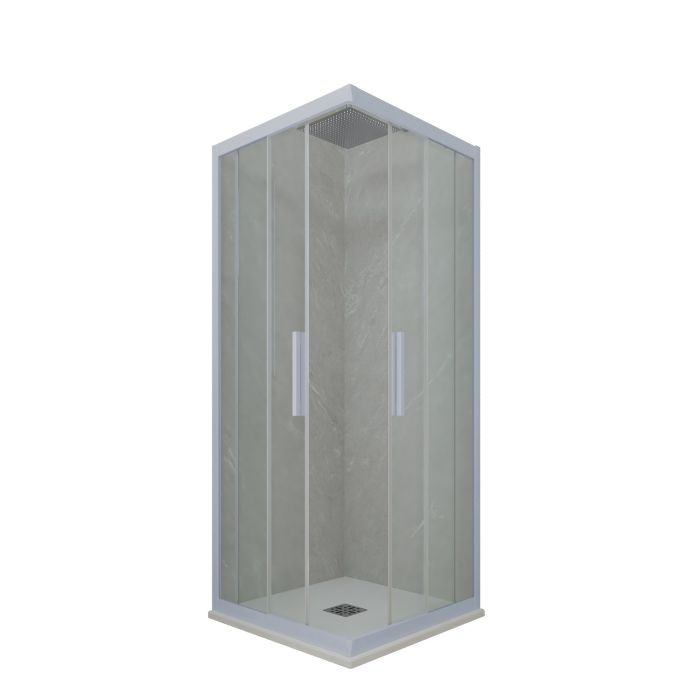 Cabine parois de douche angulaire coulissante H 200 en PVC Bleu Vintage Verre Transparent mod. Kolors main product photo