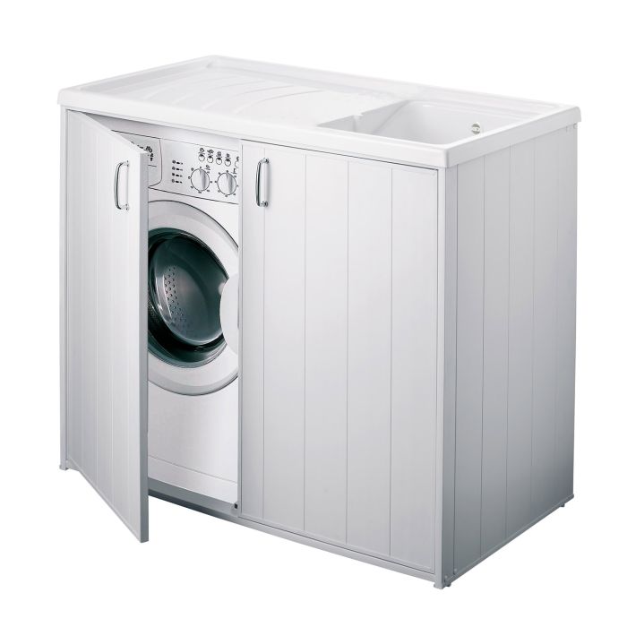Bac à laver avec meuble cache lave linge en PVC blanc 109x60 cm mod. Silvestro main product photo