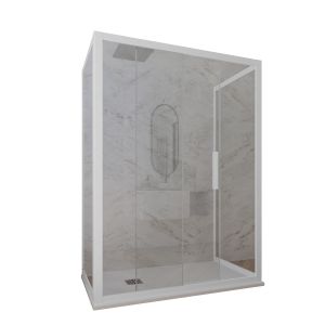 Cabine parois de douche coulissante 3 côtés H 200 en PVC Blanc Matt Verre Transparent mod. Deco Trio