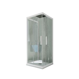 Cabine parois de douche coulissante 3 côtés H 200 en PVC Blanc Matt Verre Transparent mod. Kolors Trio