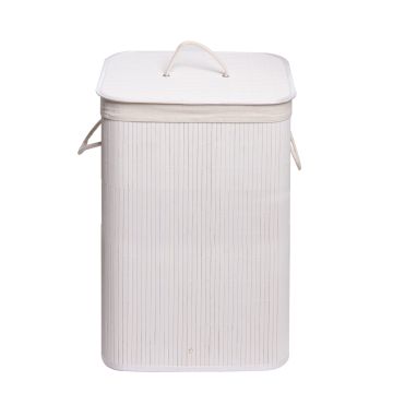 Panier à linge rectangulaire Blanc en Bambou et coton Mod. Balù