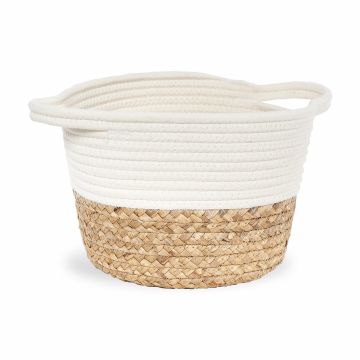 Panier multifonctionnel elegante Blanc et Fibre naturelle en Corde de coton et fibre de jacinthe d'eau Mod. Claire