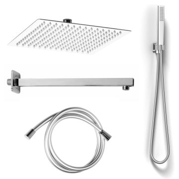 Kit Complet de Douche Carré 1 jet Chrome en Acier Inox 18/10 Aisi 304 Mod. Kit Slim Quadrato