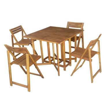 Ensemble table et quatre chaises pliables en bois massif