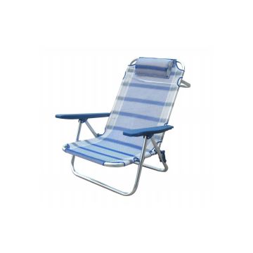 Transat de plage pliant réglable Motif rayé bleu et bleu clair en Aluminium