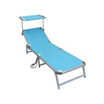 Chaise Longue pliante de jardin en Aluminium et textilène Bleu avec Pare-Soleil mod. Riccione