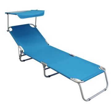 Chaise Longue pliante Bleu Clair en Aluminium avec pare-soleil mod. Alessia