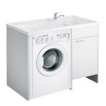 Meuble cache lave linge avec bac à laver réversible en PVC blanc 110x64,5 cm mod. Irene