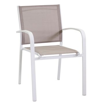 Chaise de jardin empilable avec accoudoirs Blanc 61x56 cm h 84 cm en Aluminium et textilène mod. Sullivan