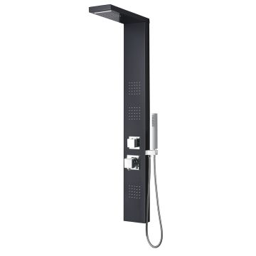 Colonne de douche hydromassante en aluminium carrée noir 140x15 cm avec fonction cascade mod. Vittoria