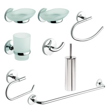 Set de Salle de Bain One Cromo 8 Accessoires en Acier Chromé