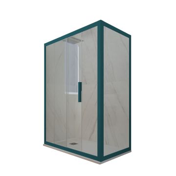 Cabine parois de douche angulaire coulissante H 200 en PVC Vert night watch Verre Transparent mod. Deco Duo