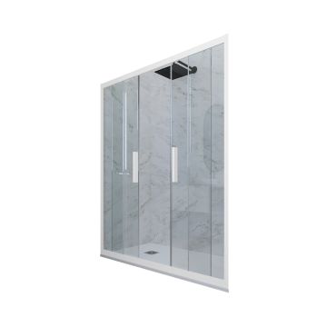 Porte parois de douche 2 portillons coulissants H 200 en PVC Blanc Matt Verre Transparent mod. Glam