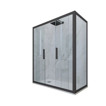 Cabine parois de douche angulaire coulissante H 200 en PVC Anthracite Verre Transparent mod. Glam Duo