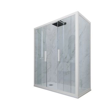 Cabine parois de douche angulaire coulissante H 200 en PVC Blanc Matt Verre Transparent mod. Glam Duo