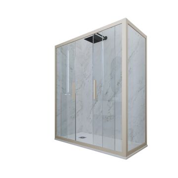 Cabine parois de douche angulaire coulissante H 200 en PVC Champagne Verre Transparent mod. Glam Duo