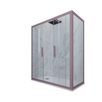 Cabine parois de douche angulaire coulissante H 200 en PVC Lavande Verre Transparent mod. Glam Duo