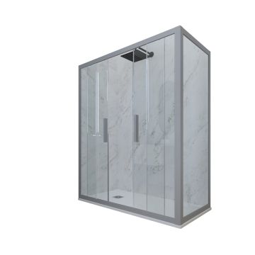 Cabine parois de douche angulaire coulissante H 200 en PVC Argent Verre Transparent mod. Glam Duo