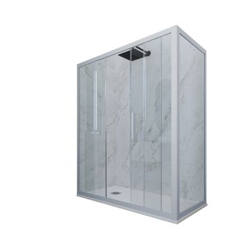 Cabine parois de douche angulaire coulissante H 200 en PVC Bleu Vintage Verre Transparent mod. Glam Duo