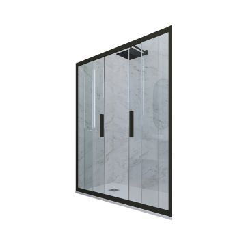 Porte parois de douche coulissante H 200 en PVC Noir Matt Verre Transparent mod. Glam