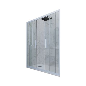 Porte parois de douche coulissante H 200 en PVC Bleu Vintage Verre Transparent mod. Glam