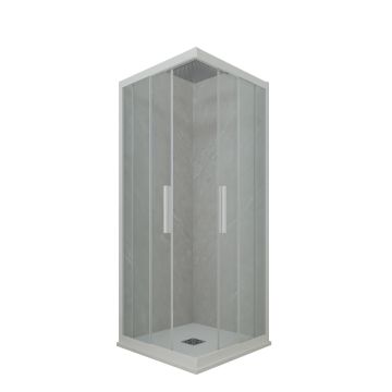 Cabine parois de douche d'angle coulissante H 200 en PVC Blanc Matt Verre Transparent mod. Kolors