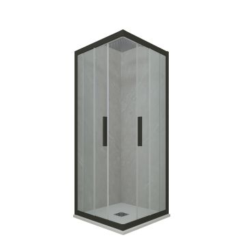 Cabine parois de douche angulaire coulissante H 200 en PVC Noir Matt Verre Transparent mod. Kolors