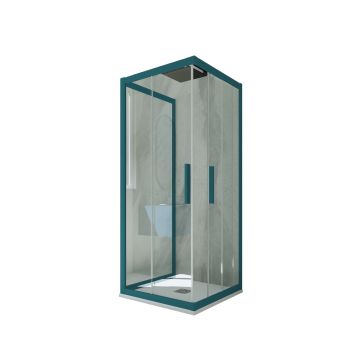 Cabine parois de douche coulissante 3 côtés H 200 en PVC Vert night watch Verre Transparent mod. Kolors Trio