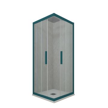 Cabine parois de douche coulissante H 200 en PVC Vert night watch Verre Transparent mod. Kolors