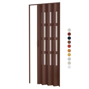 Porte accordéons pliante intérieur en kit avec verre en PVC Plusieurs couleurs disponibles 82x210 cm mod. Sonia