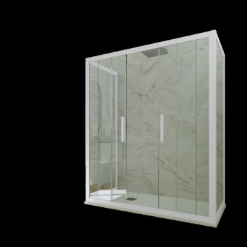 Cabine parois de douche coulissante 3 côtés H 200 en PVC Blanc Verre Transparent mod. Star Trio