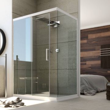 Cabine Parois Douche Coulissante Vitre et Pvc Blanc mod. Glax Porte Unique